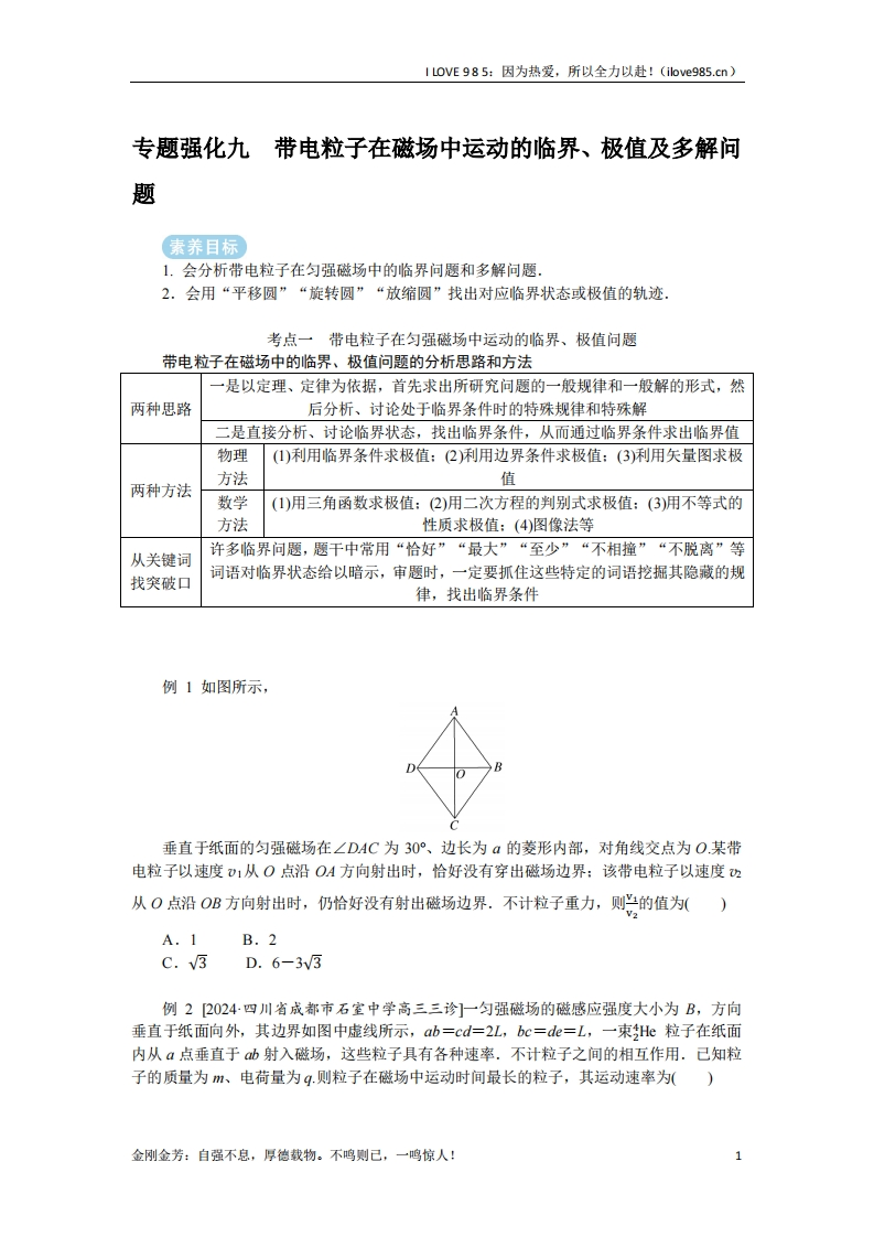 【专题强化】专题强化九带电粒子在磁场中运动的临界、极值及多解问题-I LOVE 9 8 5