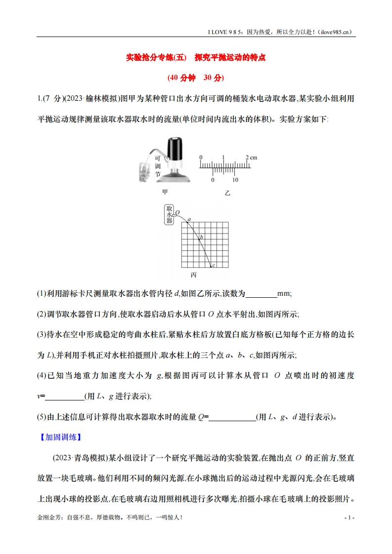 【实验抢分专练】专练五：探究平抛运动的特点（含解析）-I LOVE 9 8 5