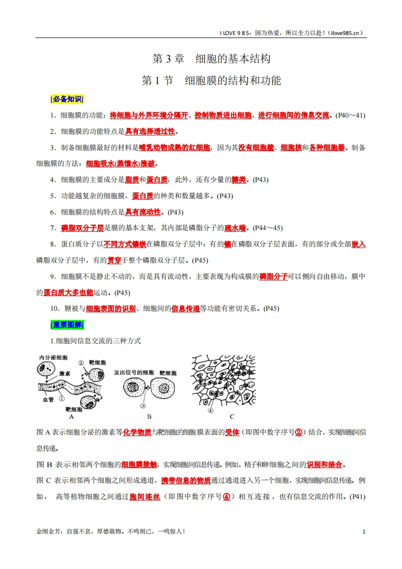【晨读晚默】第3章细胞的基本结构（背诵版）-I LOVE 9 8 5