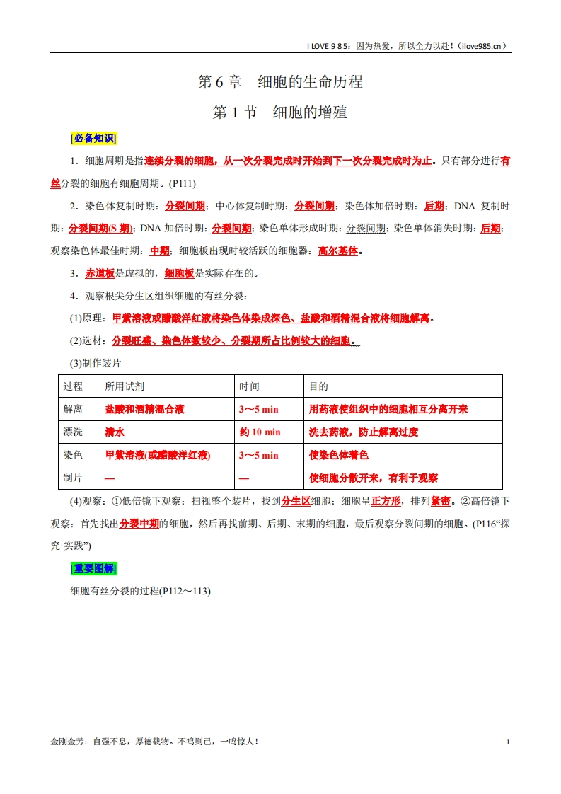 【晨读晚默】第6章细胞的生命历程（背诵版）-I LOVE 9 8 5
