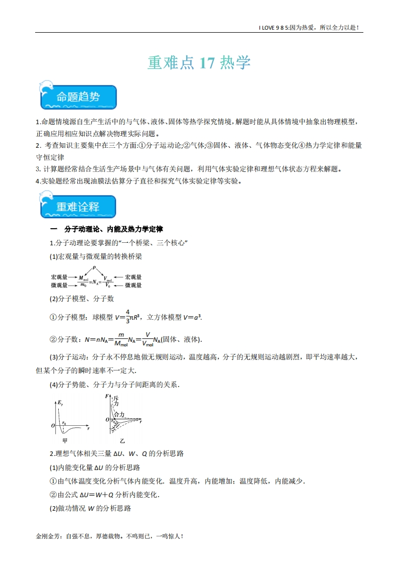 【热点专题】重难点17热学-I LOVE 9 8 5