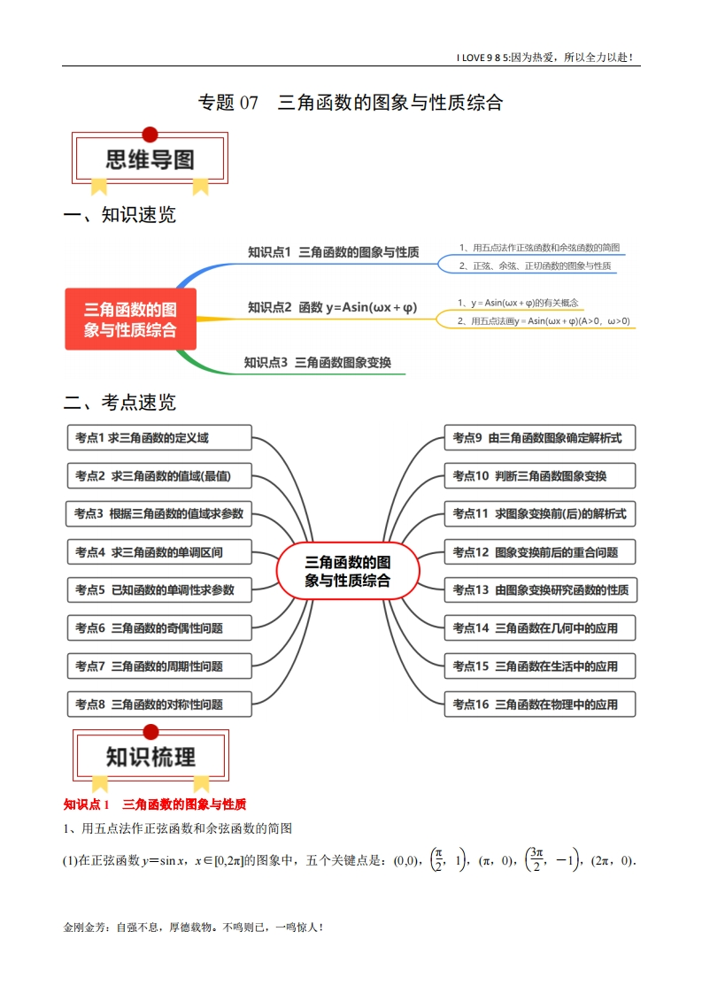 【知识清单】专题07三角函数的图象与性质综合-I LOVE 9 8 5