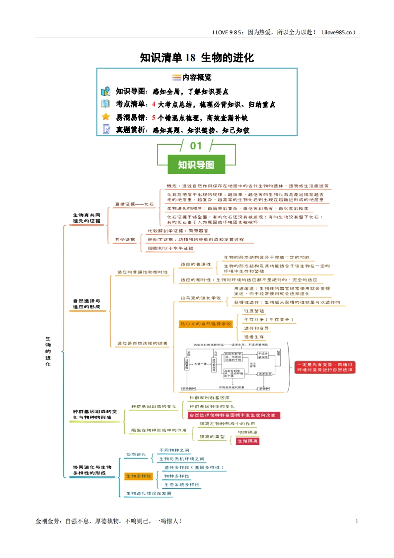 【知识清单】知识清单18生物的进化（4大考点5个易错点）2025年高考生物一轮复习知识清单ILOVE985：因为热爱，所以全力以赴！-I LOVE 9 8 5