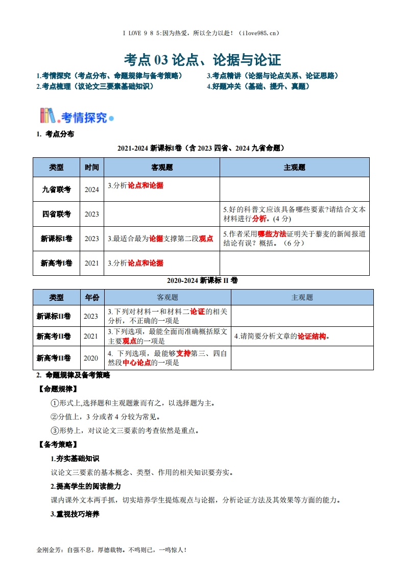 【考点帮】考点03论点、论据与论证-I LOVE 9 8 5