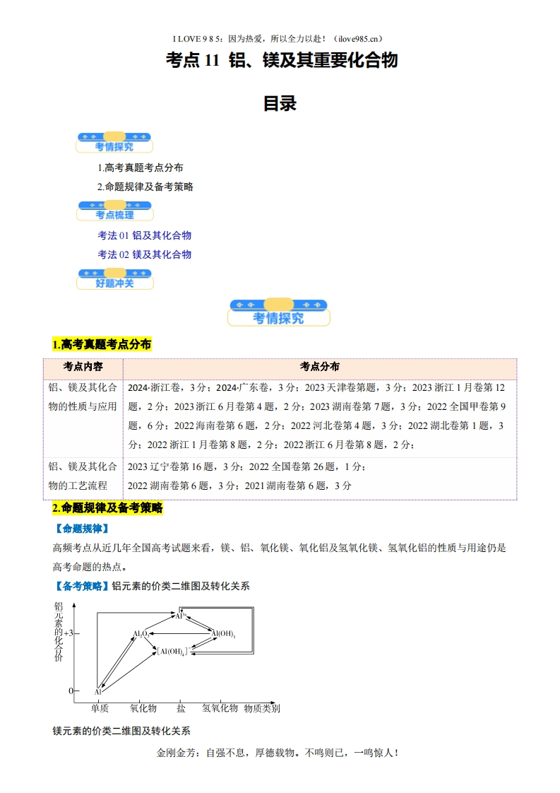 【考点帮】考点11铝及其重要化合物（核心考点精讲精练）-I LOVE 9 8 5