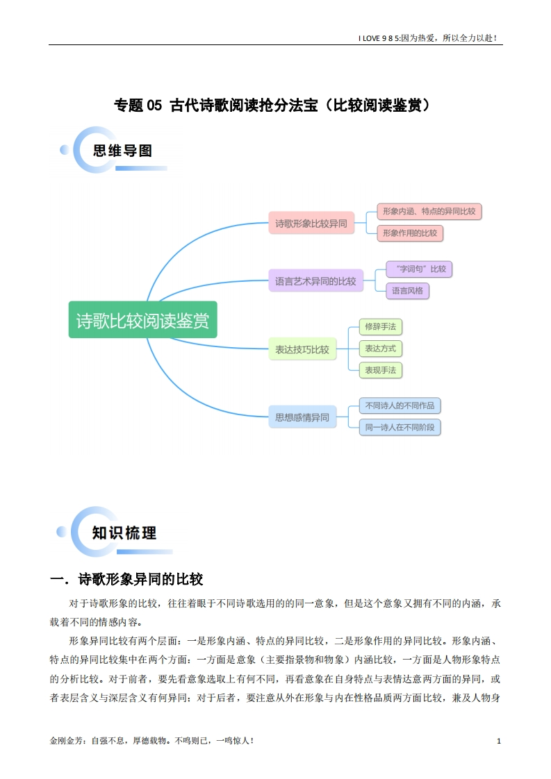 【语文秘籍】专题05古代诗歌阅读抢分法宝（比较阅读鉴赏）（解析版）ilove985.cn-I LOVE 9 8 5