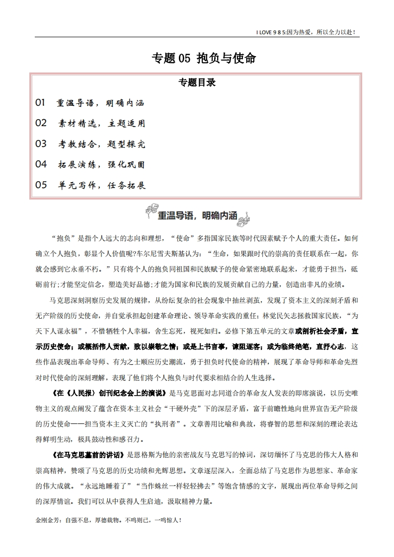 【高考作文】专题05抱负与使命（学习演讲词）-I LOVE 9 8 5