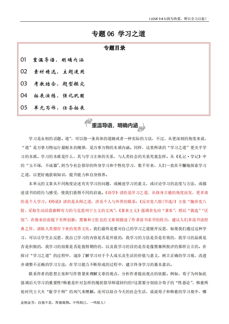 【高考作文】专题06学习之道（学习的本质议论要有针对性）-I LOVE 9 8 5